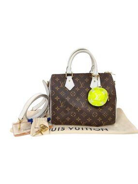 Louis Vuitton Speedy Bandouliere 25 Brown White Monogram 2-Way Shoulder Bag Mini